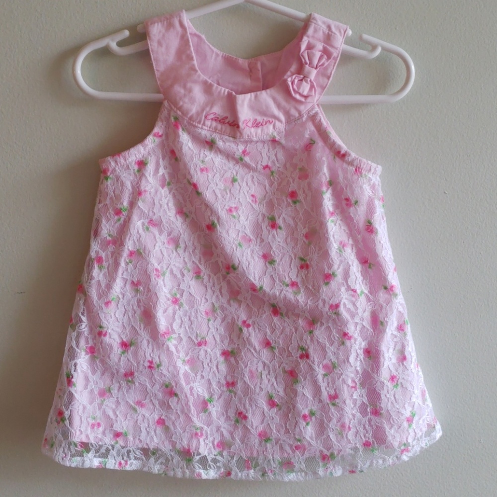 Calvin Klein Pink Floral Lace Sleeveless Shirt 24m